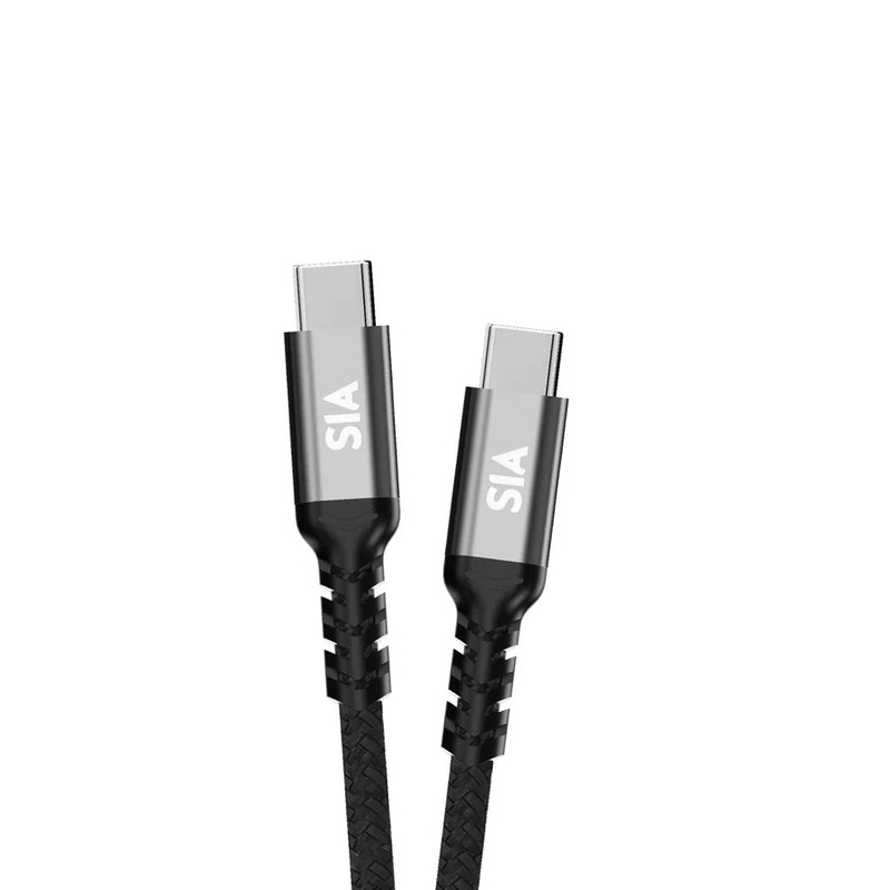 SIA Beaided C-C 100W Cable With 10GBPS Data Transmission Support Video And Audio, Emark Ic – 1.0m Black With Gray Shell