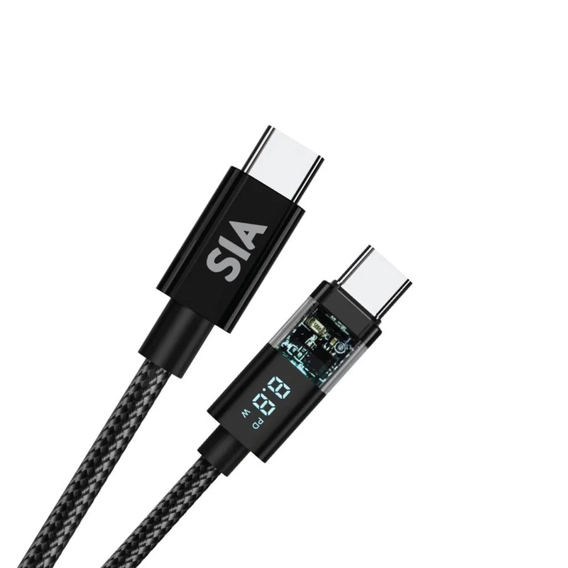 SIA Braided Type-C To Type-C Cable 60W 1.2m Transparent Shell With Digital Display