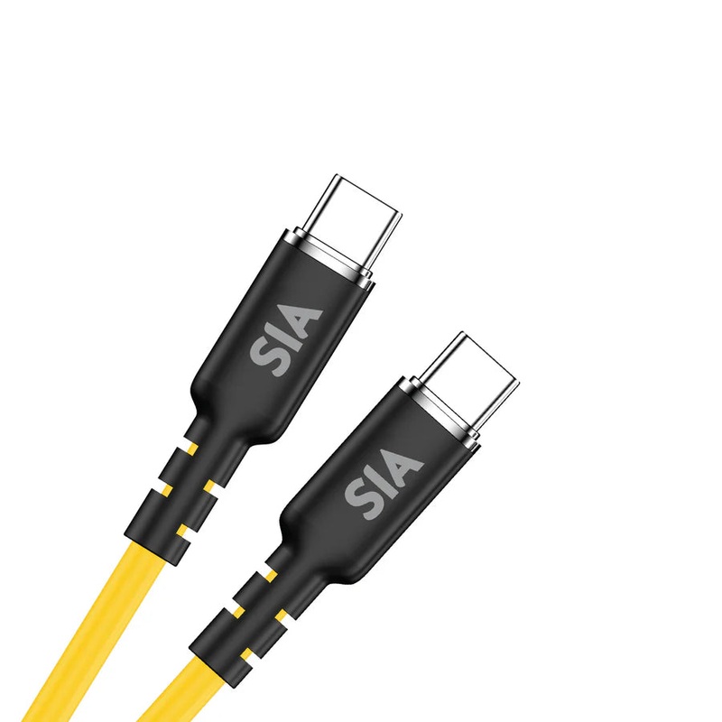 SIA Silicone Type-C To Type-C Cable 60W 1.2m Yellow – Black