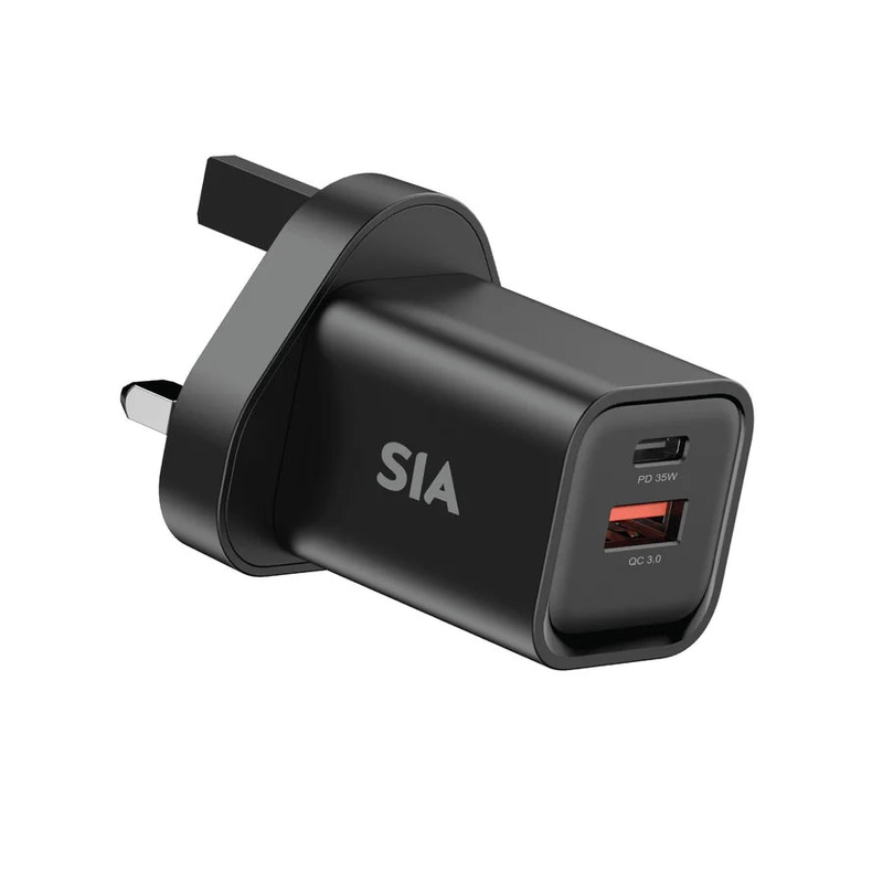 SIA Wall Charger Gan PD/PPS/QC 35W DUAL Ports A+C Black-UK