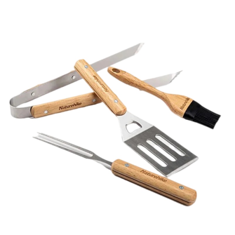 Naturehike – Four-Piece Barbecue Tool Set – Wood + Stainless Steel
